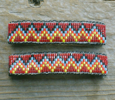 Native American Beaded Barrettes - Mahogany Red